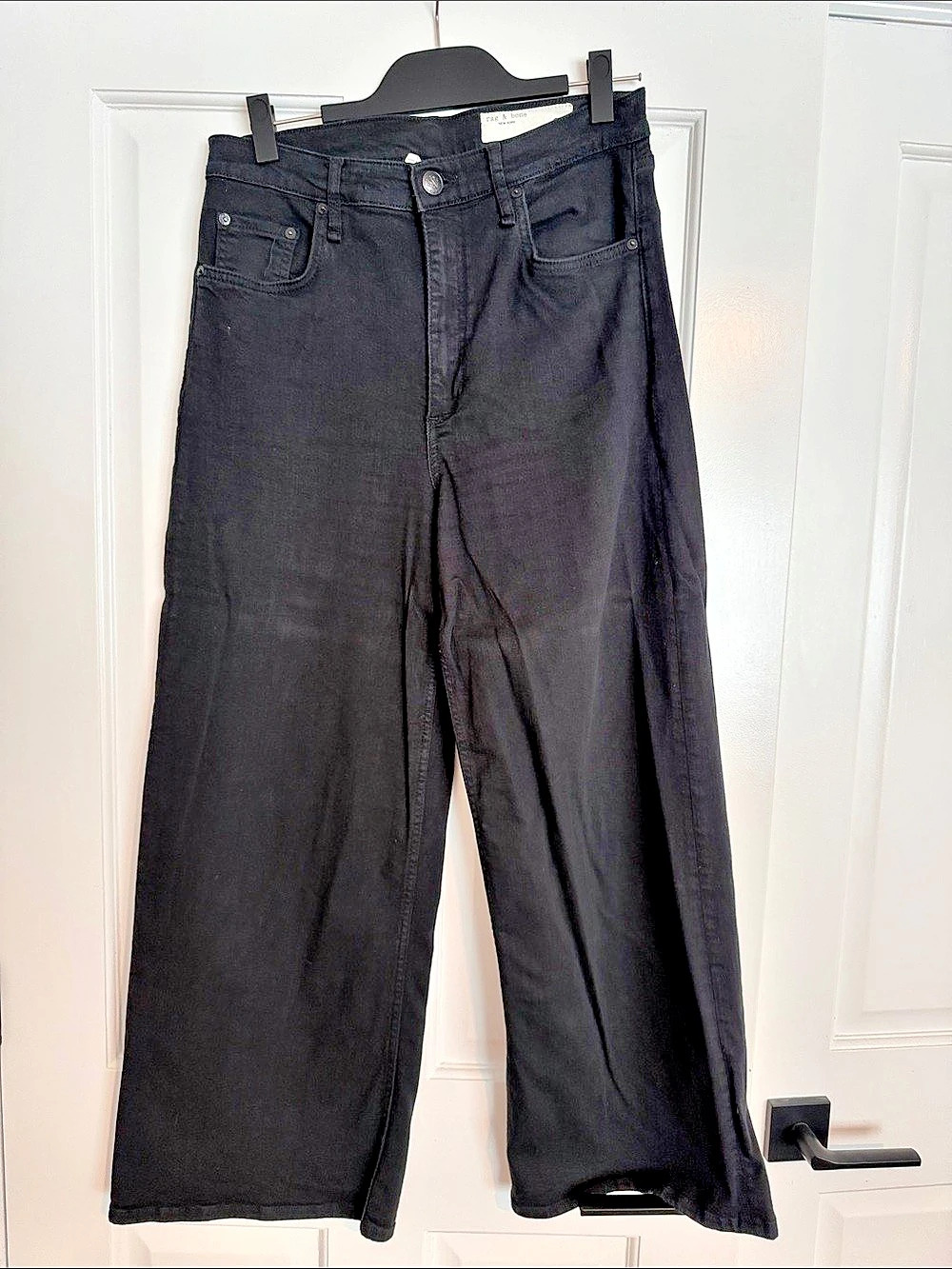 rag & bone Sofie High-Rise Ankle Ultra Wide Leg Jeans in Black Waist 30